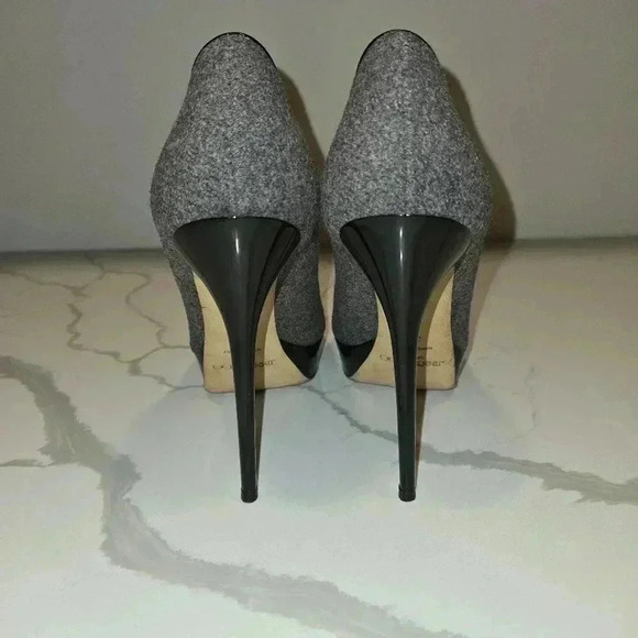 Jimmy Choo London Flannel Wool Patent Leather Platform Stiletto Heels Size 39 - Picture 3 of 10